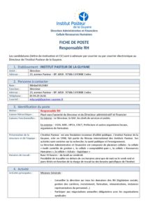 Fiche de poste Responsable Resources Humaines  Institut Pasteur de Guyane
